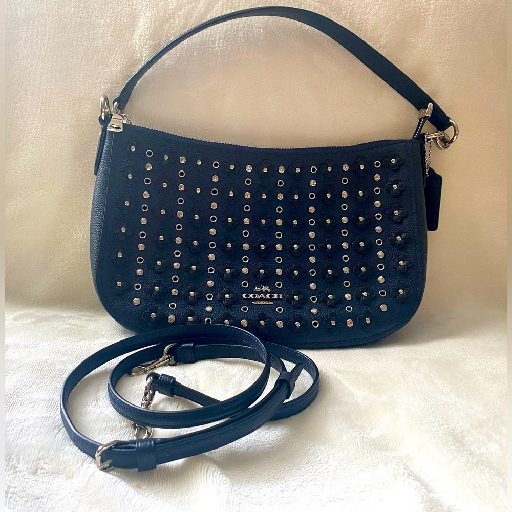 Coach Chelsea Navy Floral Rivet Crossbody Bag